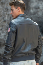Officially licensed NASA navy blue shirt collar leather jacket - Image n°6