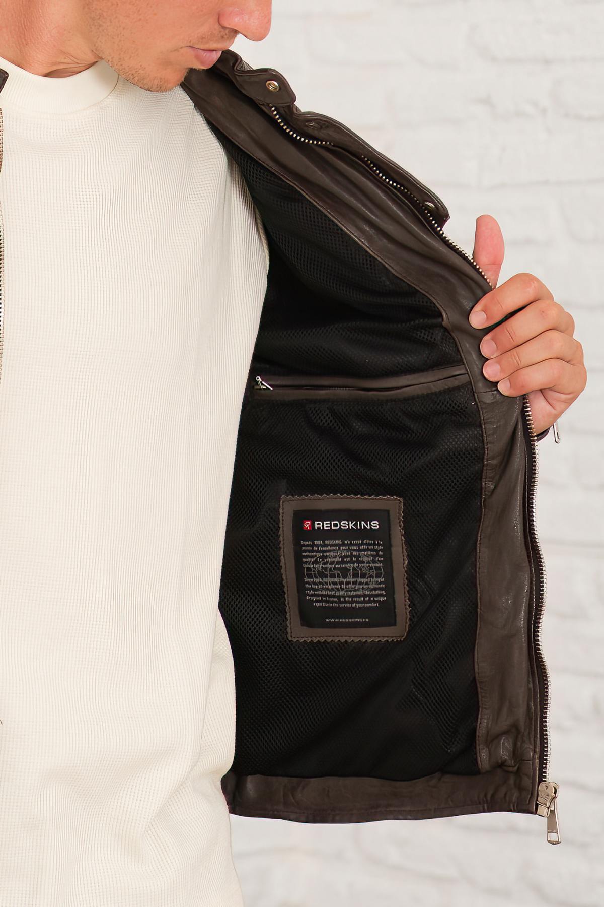 Perforated chocolate sheep leather motard jacket by Redskins. - Image n°6