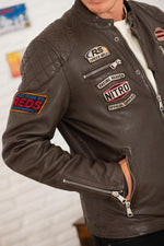 Chocolate brown racing leather jacket with patches - Image n°2