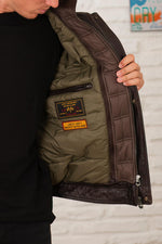 Men's brown stand-up collar leather jacket - Image n°7