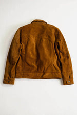 Cognac-colored buffalo suede leather jacket with shirt collar - Image n°6