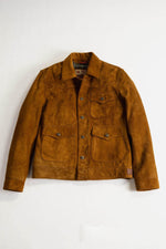 Cognac-colored buffalo suede leather jacket with shirt collar - Image n°5