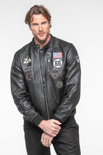 Black leather jacket with 24h du Mans patches - Image n°7
