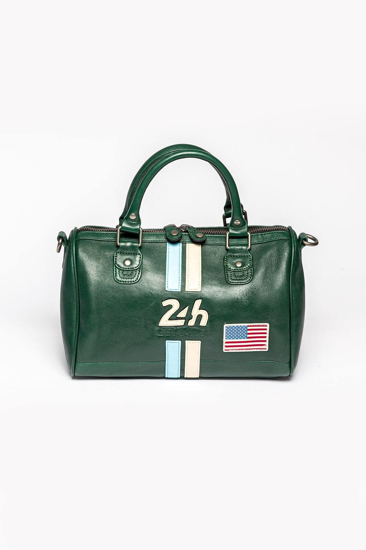 Vintage green leather handbag for women - Image n°1