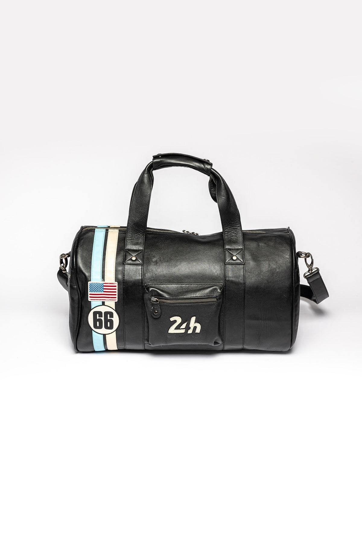 Black leather racing duffel bag - Image n°1