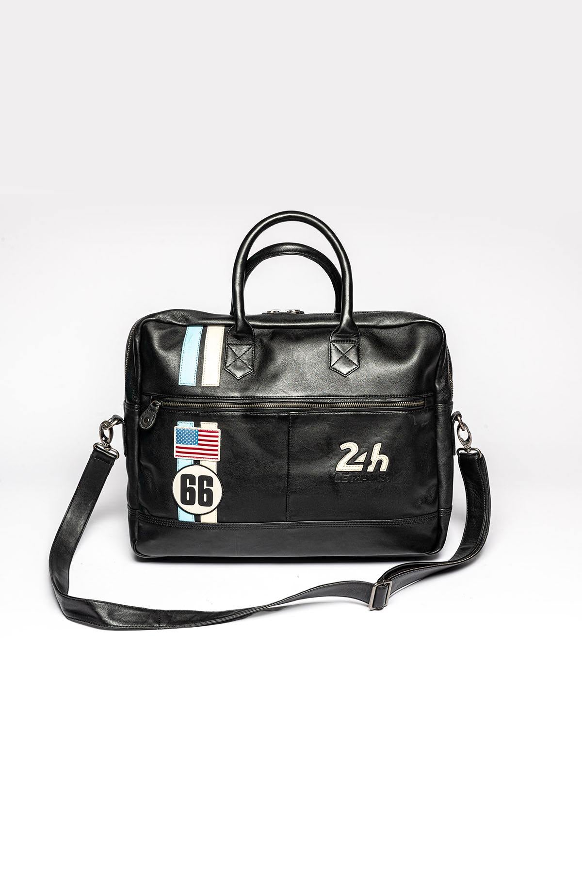 Le Mans 66 black leather messenger bag - Image n°4