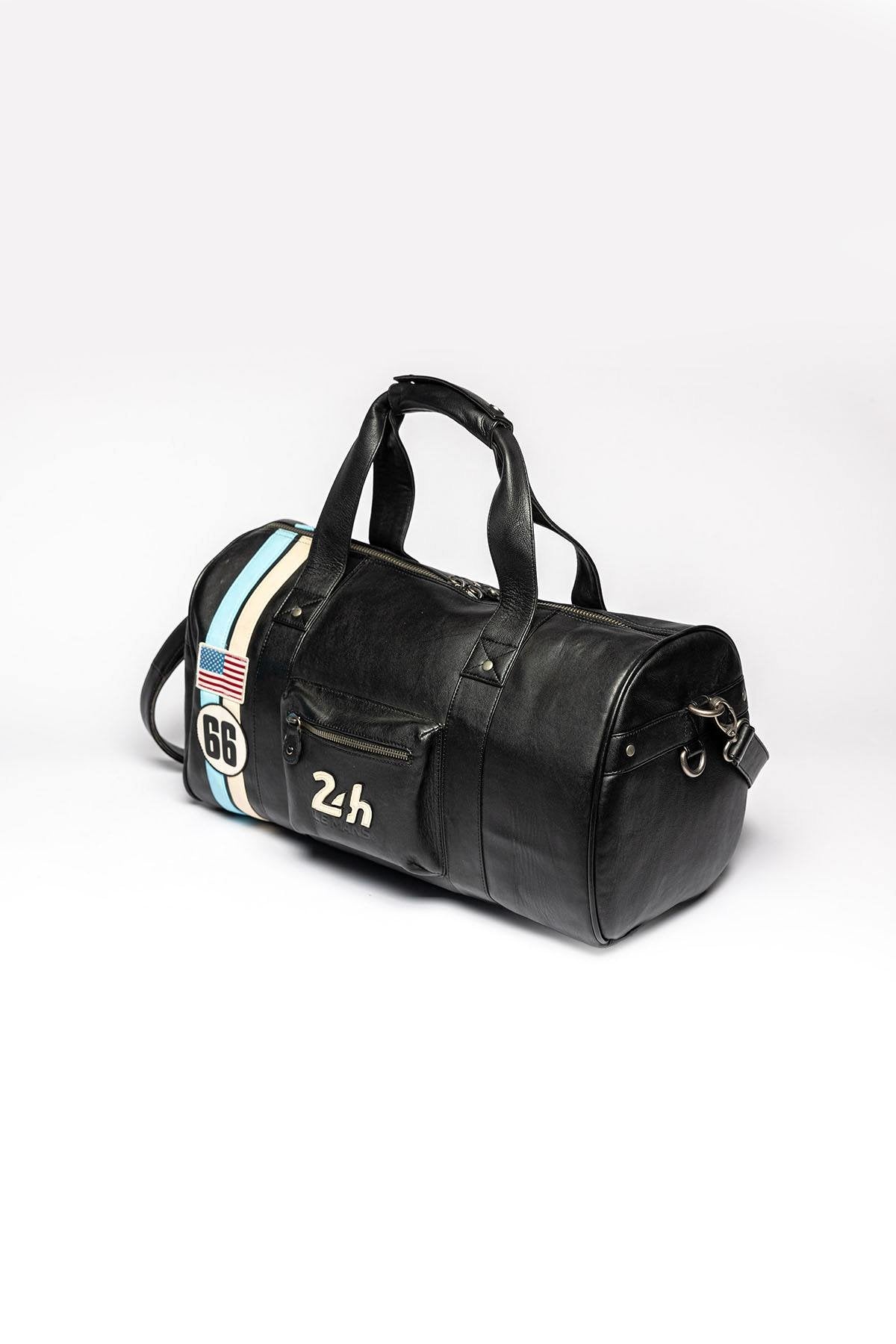 Black leather racing duffel bag - Image n°2