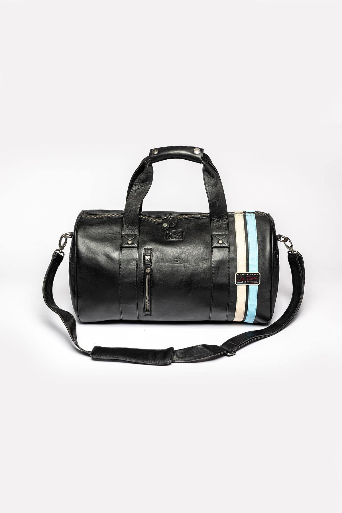 Black leather racing duffel bag - Image n°3