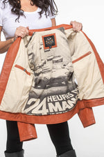 Motorsport-inspired sheep leather jacket in rusty orange, relaxed fit. - Image n°6