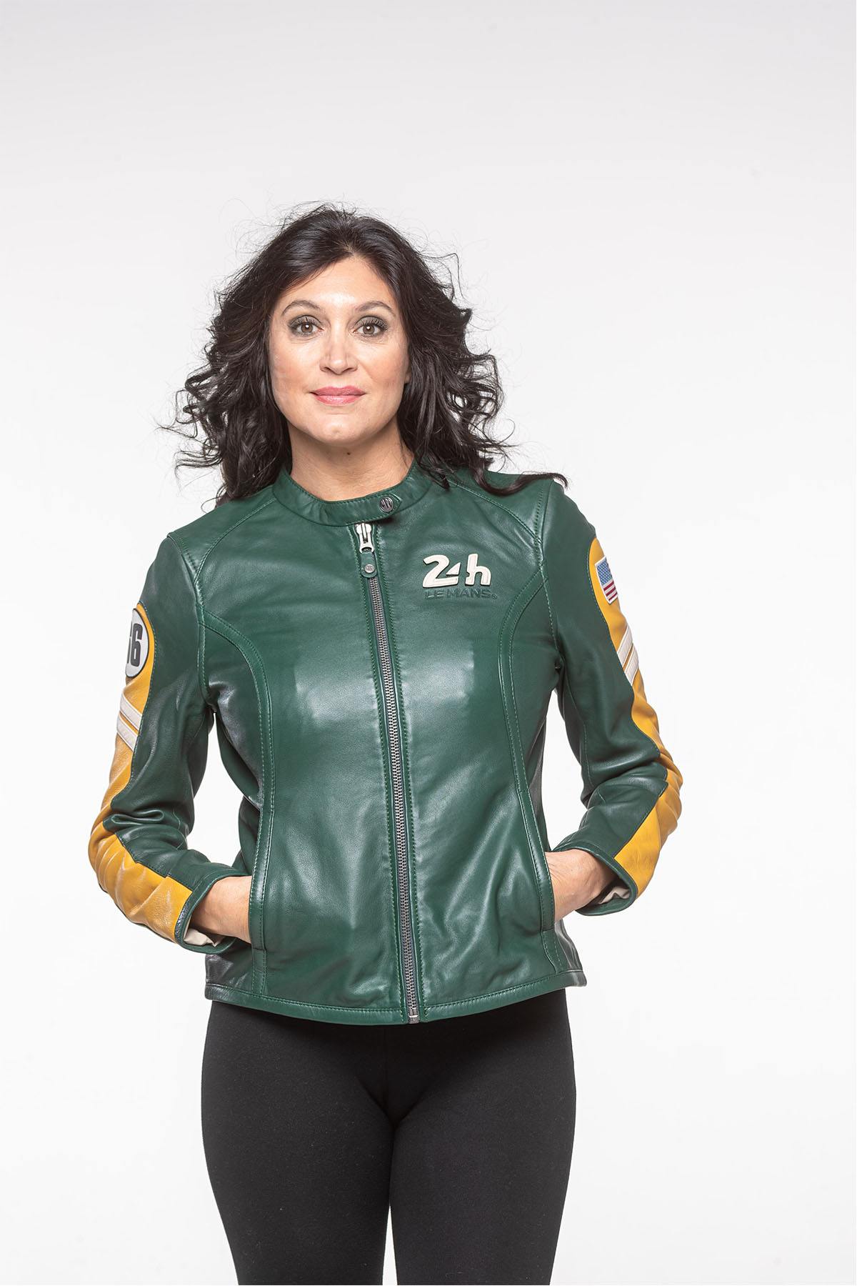 Green and yellow leather motorsport jacket - Image n°4