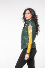 Green and yellow leather motorsport jacket - Image n°3