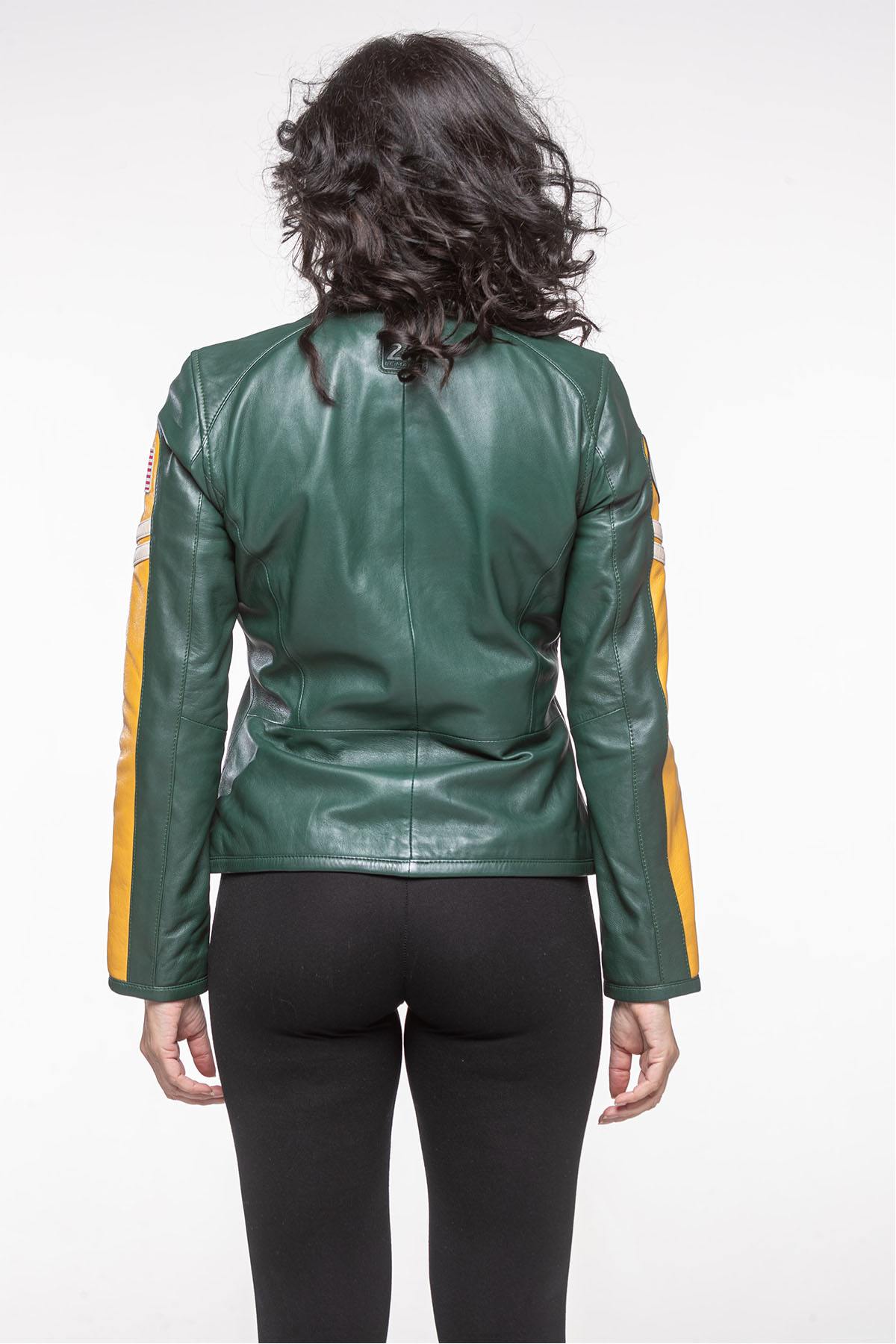 Green and yellow leather motorsport jacket - Image n°5