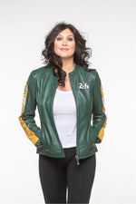 Green and yellow leather motorsport jacket - Image n°6