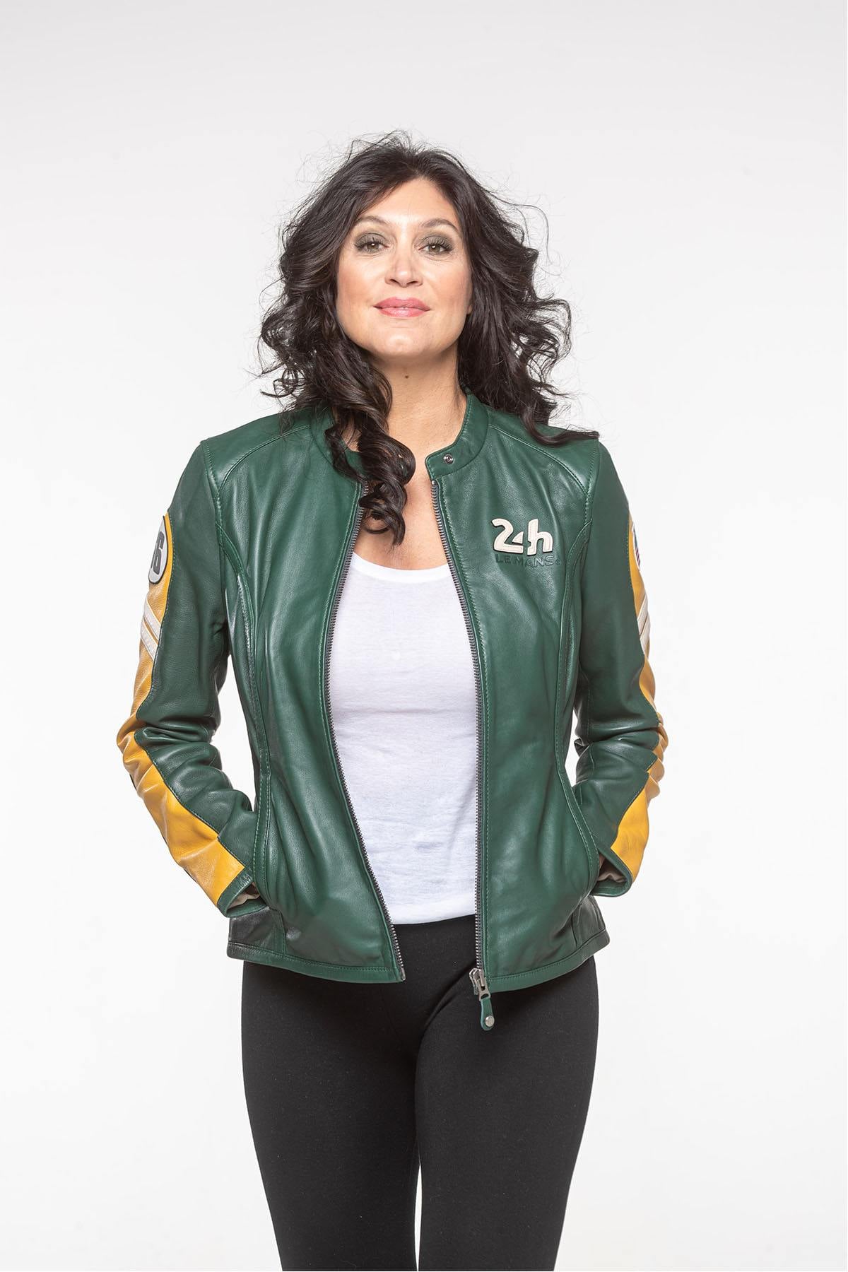 Green and yellow leather motorsport jacket - Image n°6