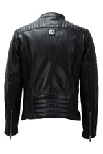 Black lambskin biker jacket by Freaky Nation. Asymmetric zip for edge. - Image n°9