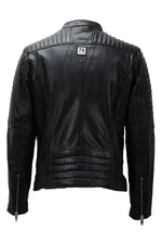 Black lambskin biker jacket by Freaky Nation. Asymmetric zip for edge. - Image n°9