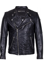 Black lambskin biker jacket by Freaky Nation. Asymmetric zip for edge. - Image n°8