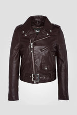 Schott's plum lambskin Perfecto: cropped, fitted, and iconic. - Image n°1
