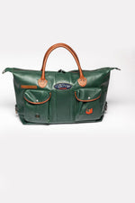 Steve McQueen travel bag in pine green leather - Image n°1
