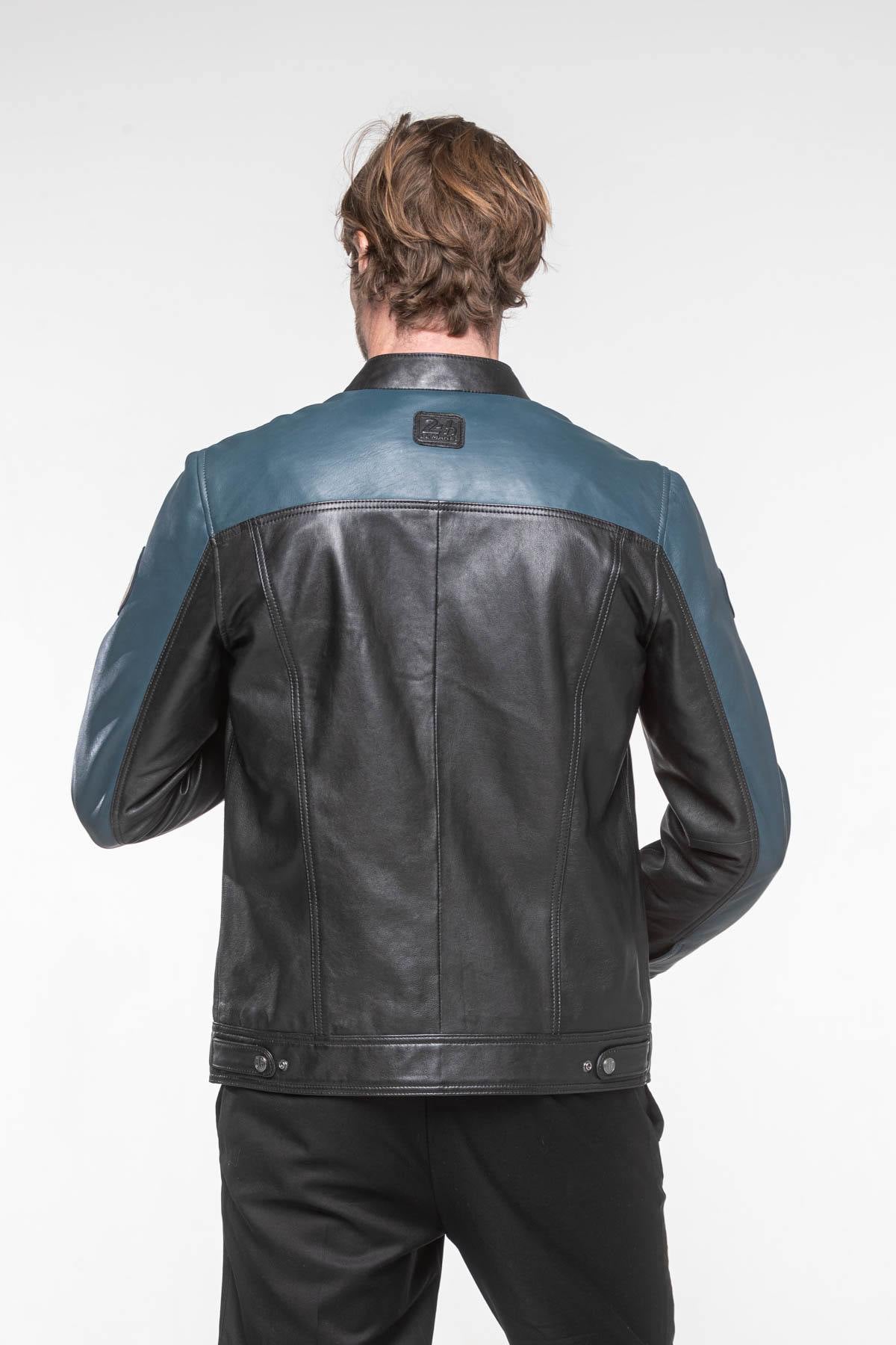 ELLIS2 BLACK: black sheep leather jacket with a motorbike collar. - Image n°7