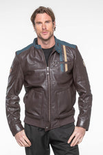 Dark brown sheepskin jacket, lightweight and supple. Le Mans-inspired. - Image n°1