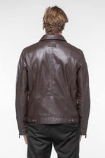 Vintage brown leather shirt collar jacket - Image n°6