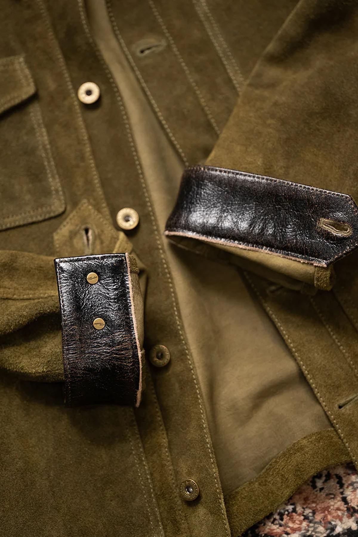 Men's Olive Velvet-Look Cowhide Jacket - Image n°6
