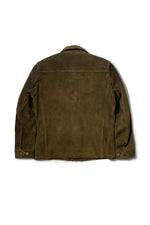 Olive suede cowhide field jacket, unlined and durable. Ages gracefully with wear. - Image n°10