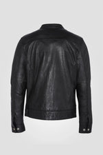 Black leather jacket with biker collar - Image n°3