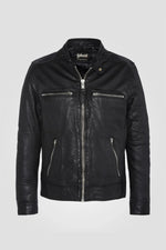 Black leather jacket with biker collar - Image n°2