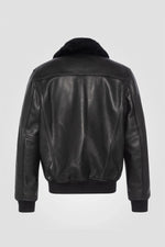 Black cowhide leather pilot jacket with removable sheepskin collar - Image n°3