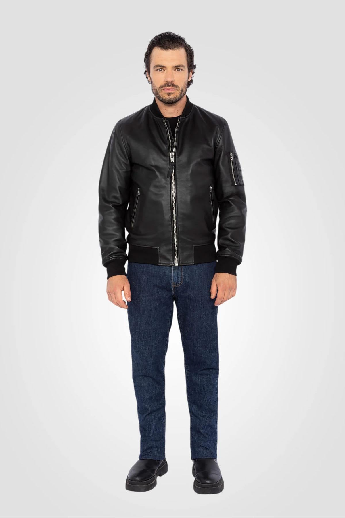 Black lambskin MA-1 bomber jacket - Image n°3