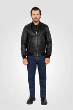 Black lambskin MA-1 bomber jacket - Image n°3