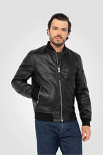 Black lambskin MA-1 bomber jacket - Image n°1