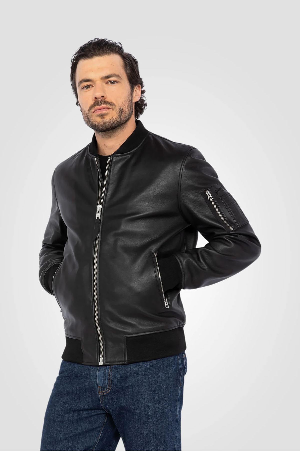 Black lambskin MA-1 bomber jacket - Image n°2