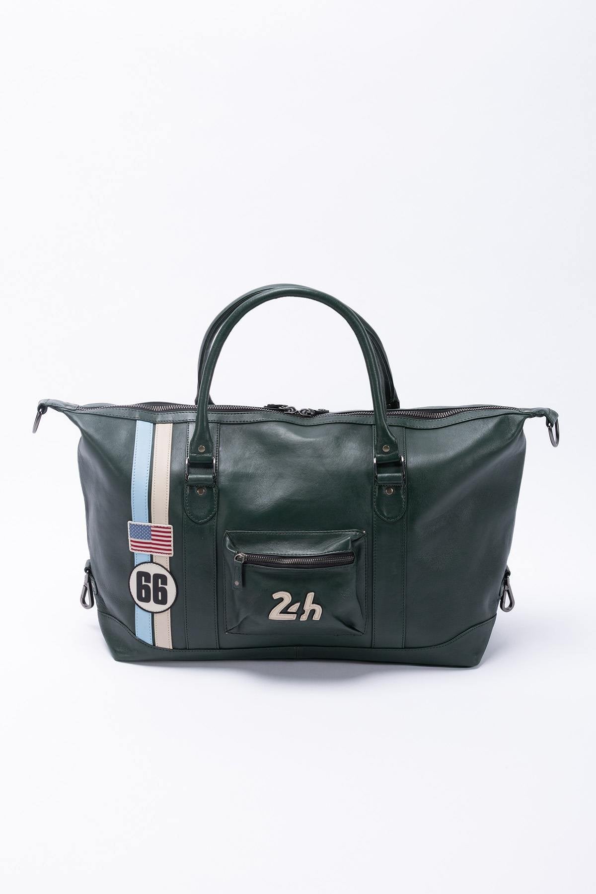 Vintage green leather travel bag Le Mans 66 - Image n°1