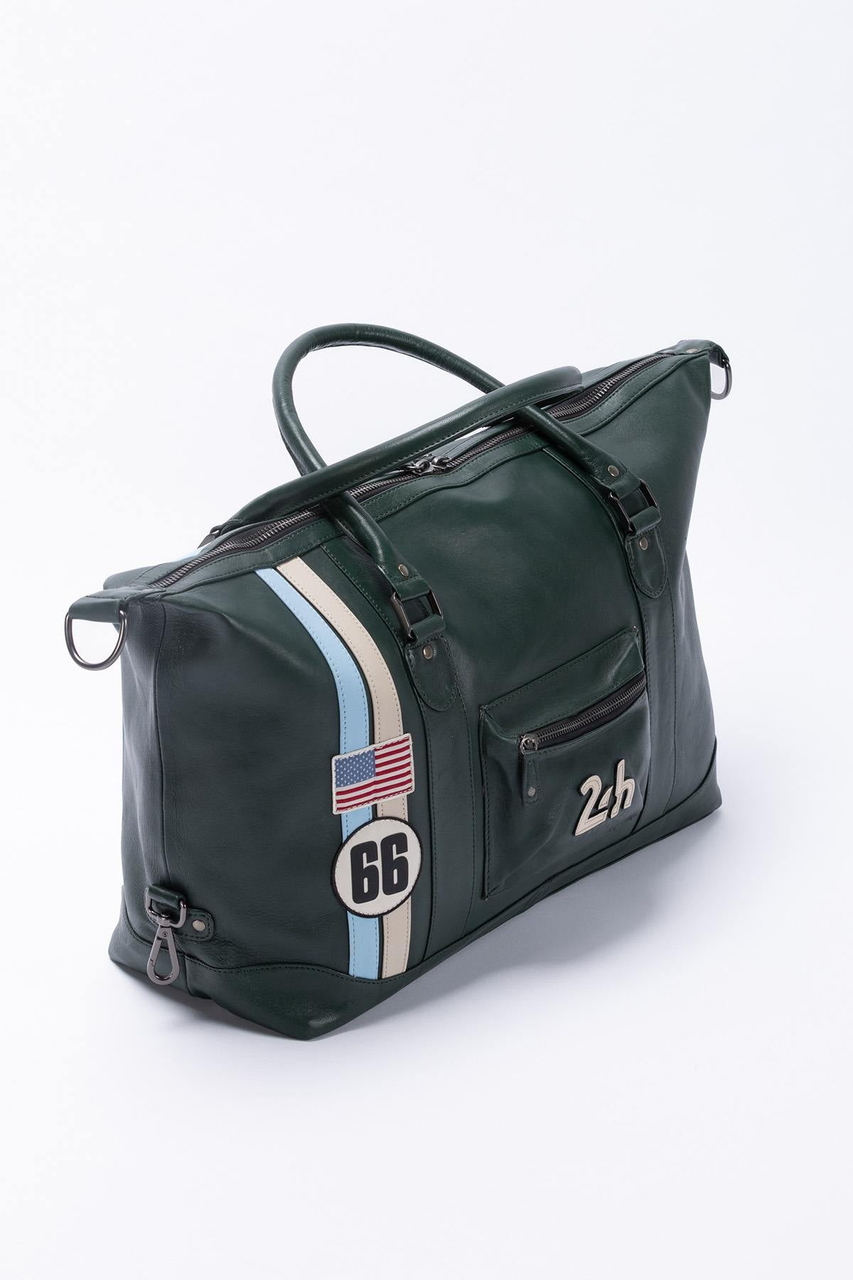 Vintage green leather travel bag Le Mans 66 - Image n°2