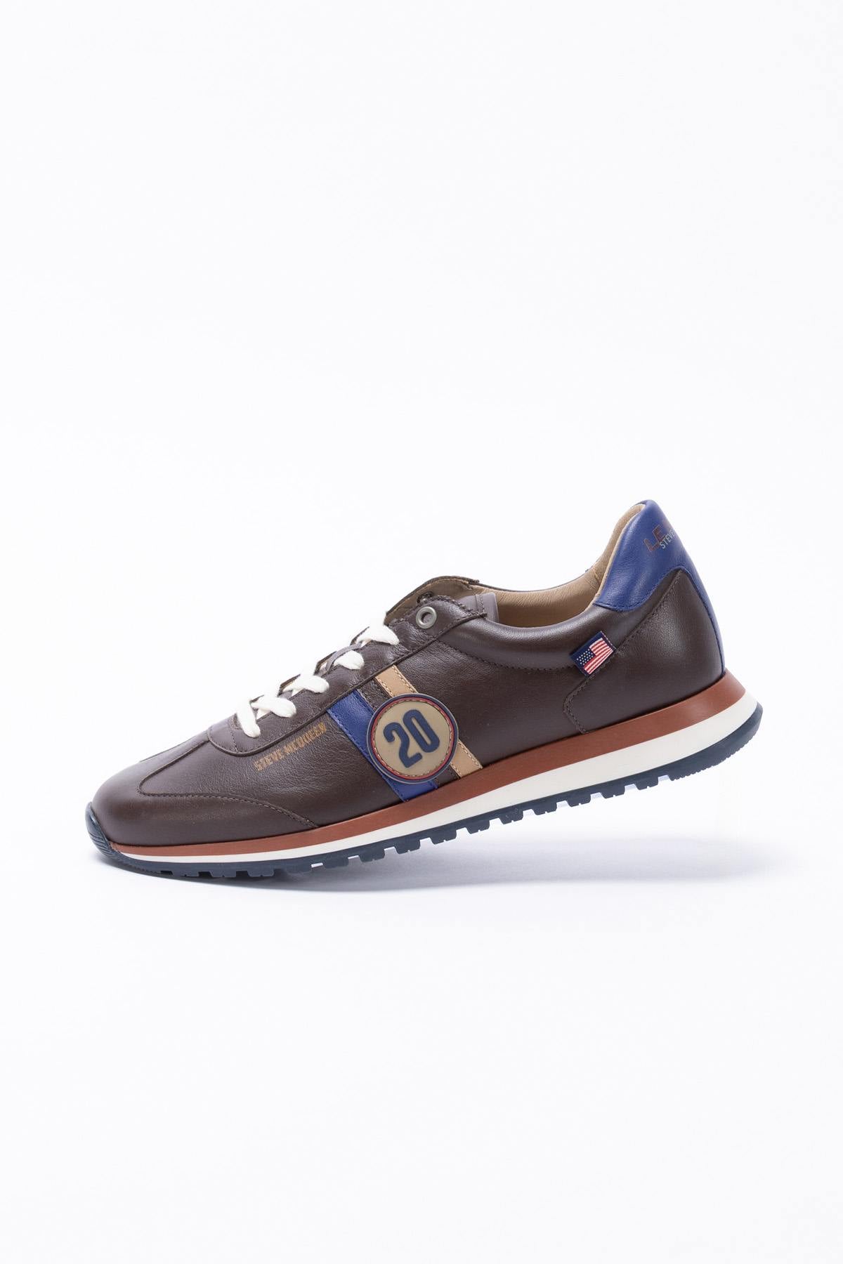 Dark brown leather racing sneakers - Image n°2