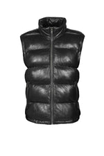 Black leather down jacket with removable sleeves and hood - Image n°8