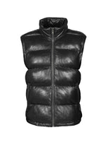 Black leather down jacket with removable sleeves and hood - Image n°8