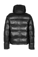 Black leather down jacket with removable sleeves and hood - Image n°3
