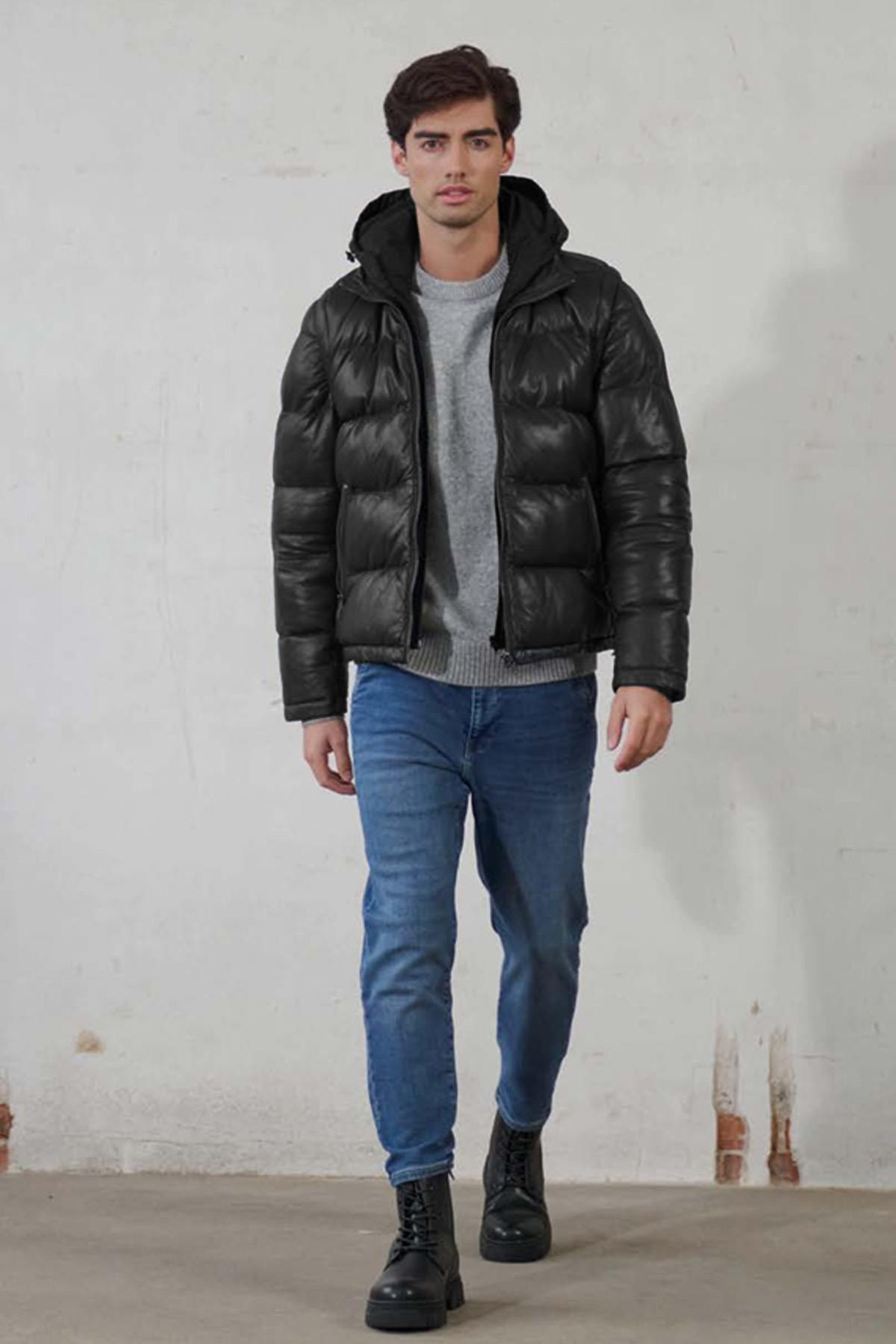Black sheep leather jacket: removable sleeves and hood. Four styles. - Image n°1