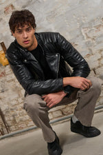 Black quilted leather biker jacket - Image n°3
