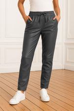 Comfortable dark gray leather jogpants - Image n°1