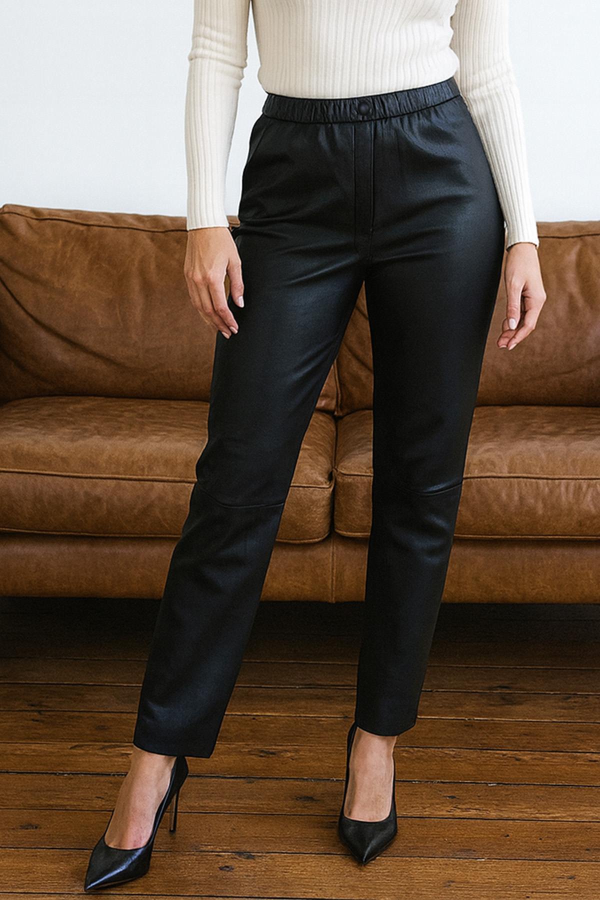 Black leather pants for women - Image n°1