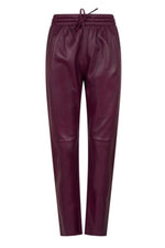 Comfortable plum-colored leather jogpants - Image n°3