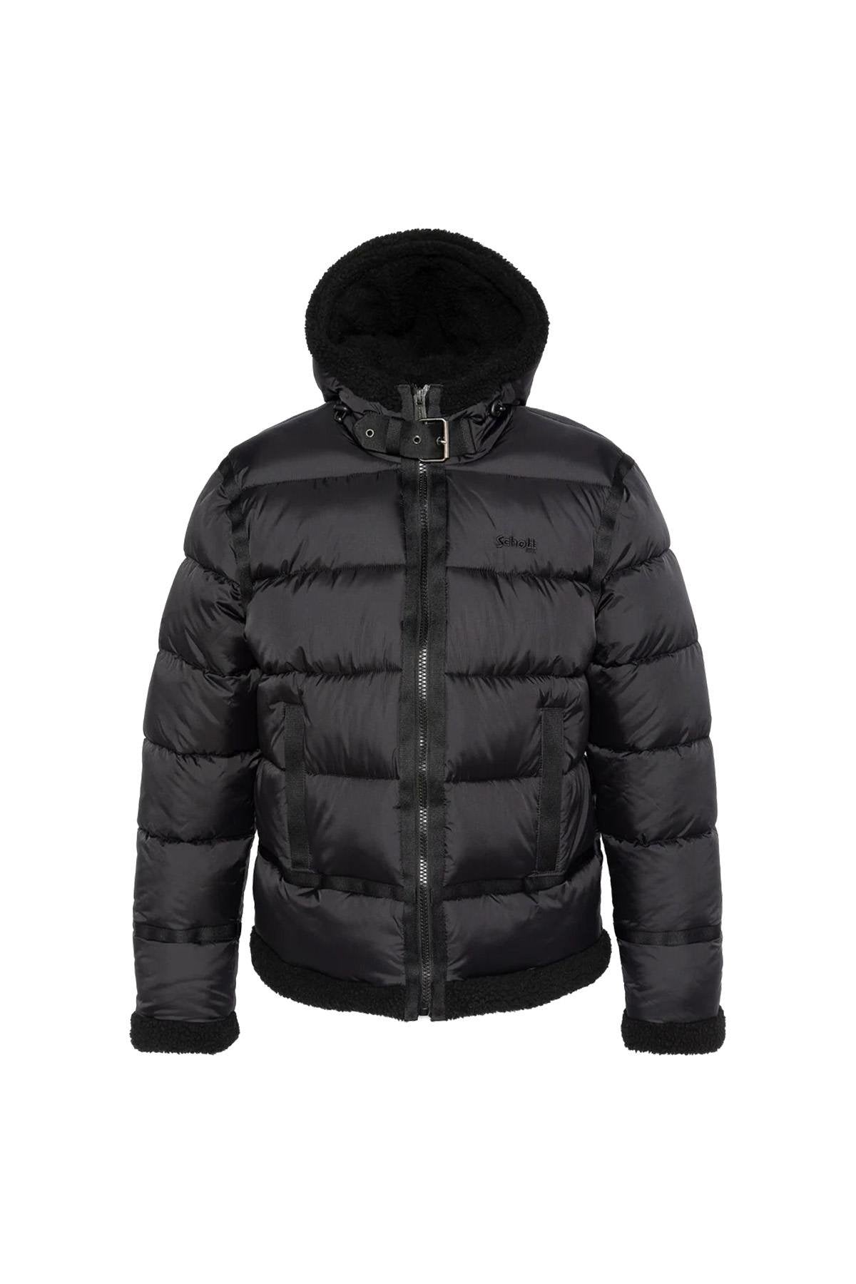 Black bomber-style textile down jacket - Image n°3