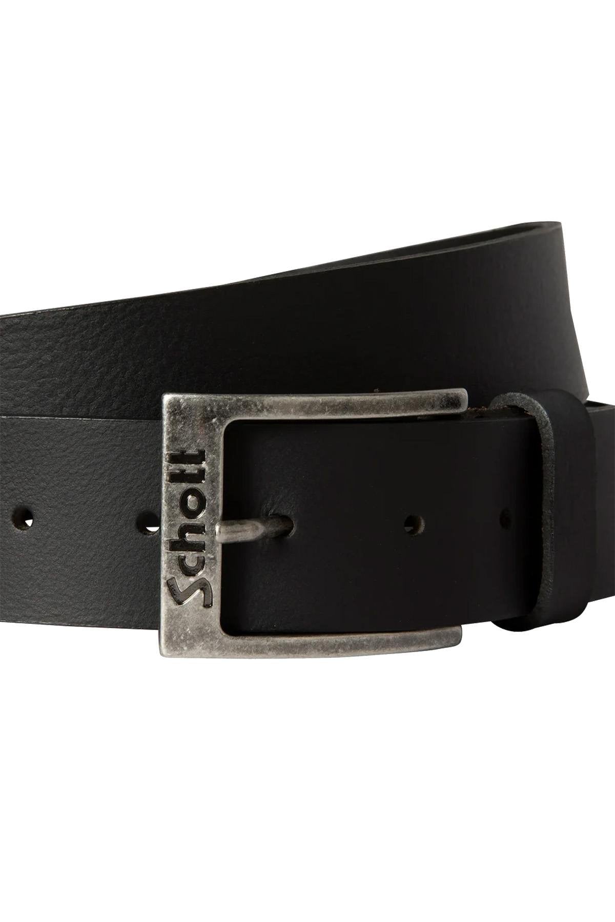 Black buffalo leather belt with engraved buckle - Image n°2