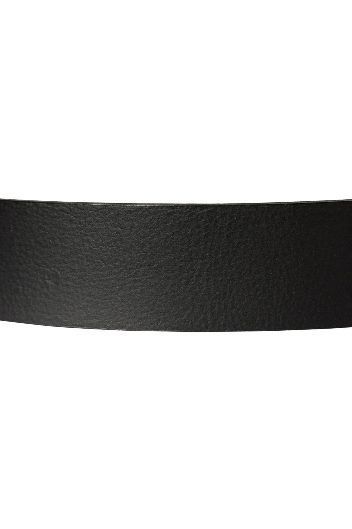 Black buffalo leather belt with engraved buckle - Image n°3
