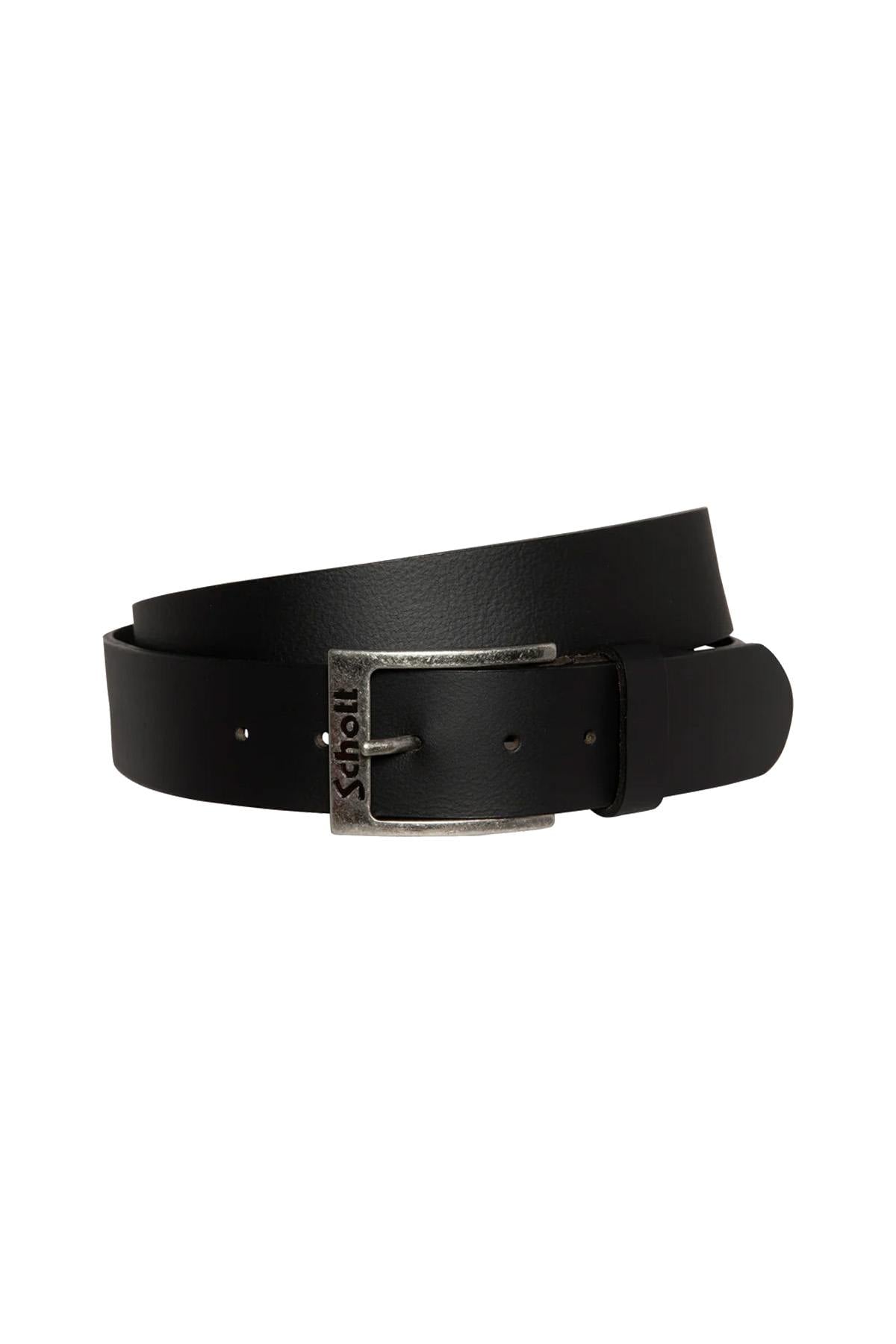 Black buffalo leather belt with engraved buckle - Image n°1